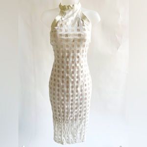 White/nude mesh midi dress